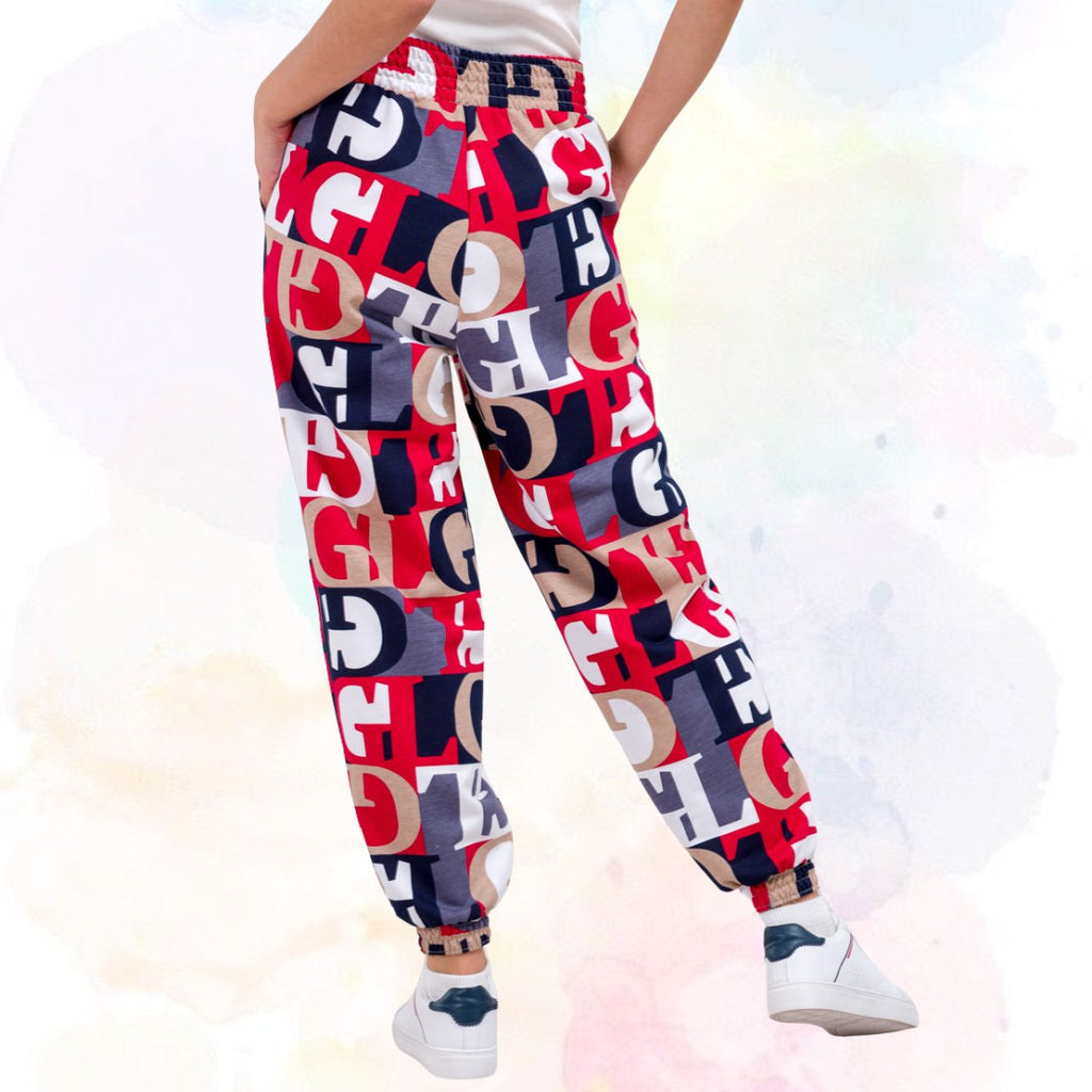 Women’s Bold Typography Printed Jogger Pants | High Waist Casual Street Style Trousers | Trendy Daily & Travel Wear
