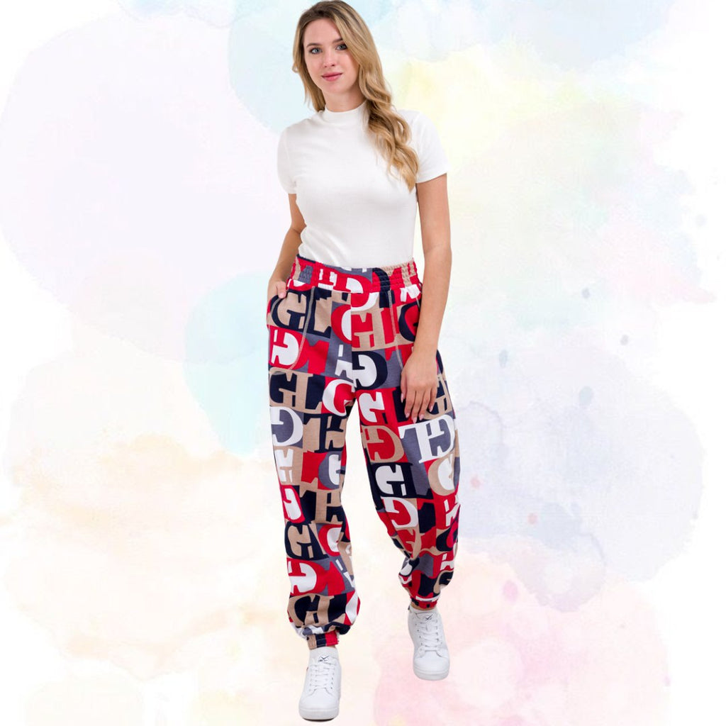 Women’s Bold Typography Printed Jogger Pants | High Waist Casual Street Style Trousers | Trendy Daily & Travel Wear