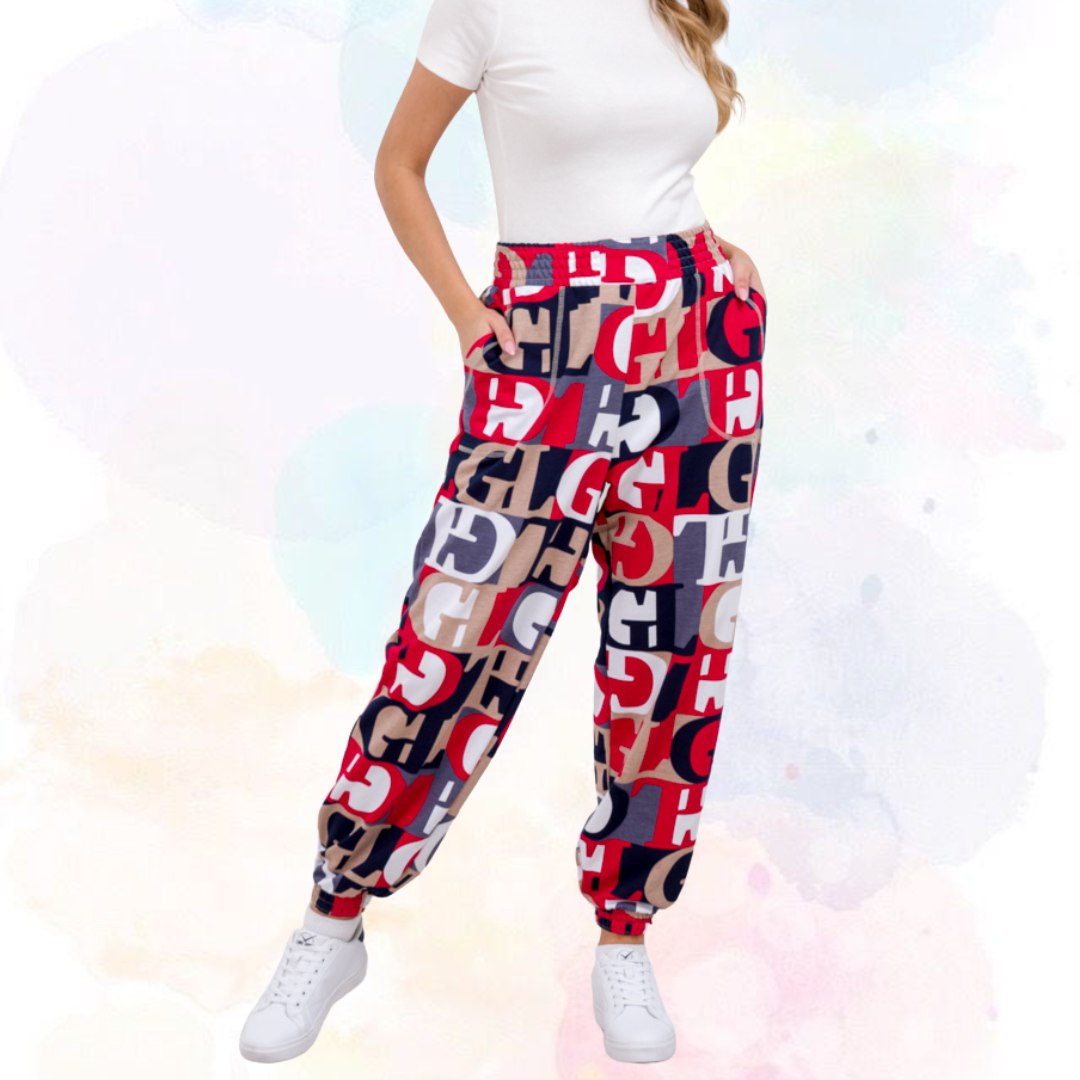 Women’s Bold Typography Printed Jogger Pants | High Waist Casual Street Style Trousers | Trendy Daily & Travel Wear