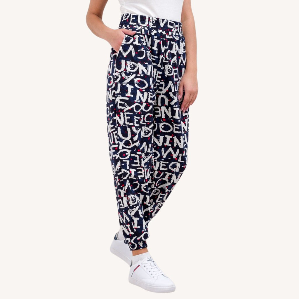 Women’s Black Typography Printed Jogger Pants | High Waist Casual Street Style Trousers | Trendy Daily & Lounge Wear