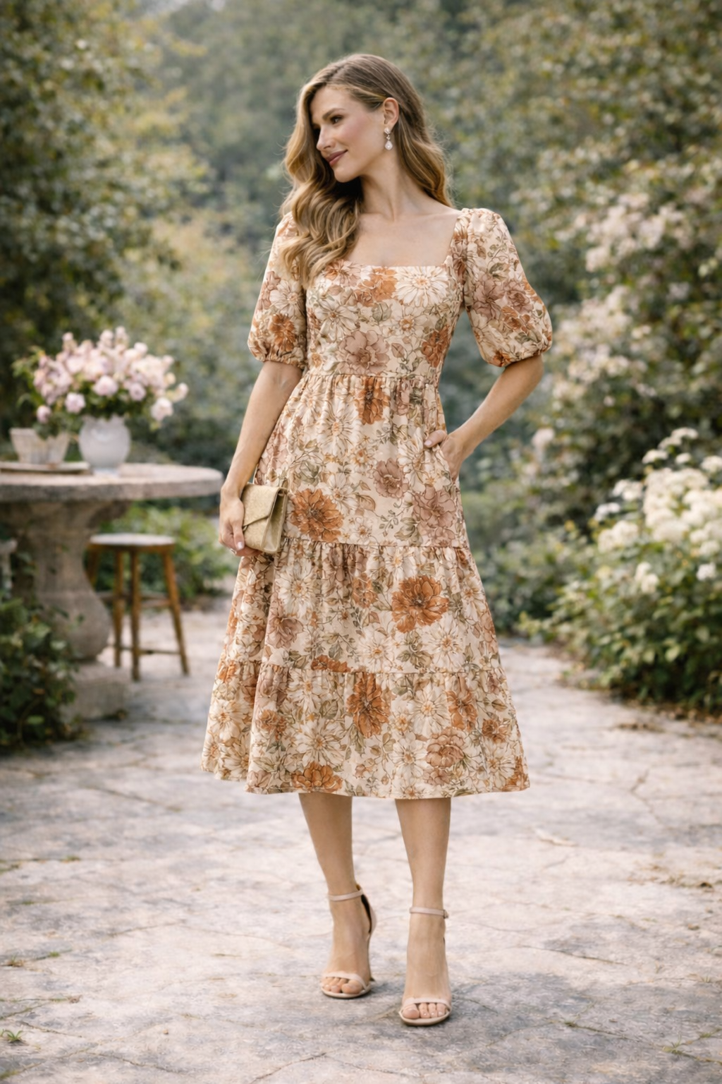 Blush Meadow Floral Midi Dress