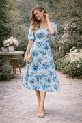 Blue Blossom Tiered Midi Dress