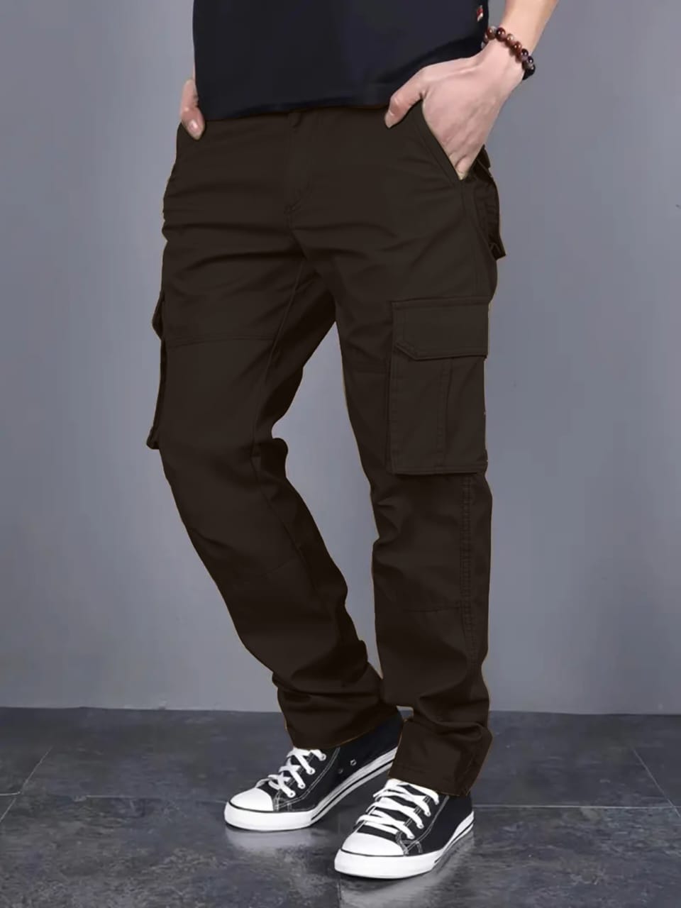 Men’s Coffee Brown Cargo Pants | Slim Fit Utility Trousers with Multi-Pockets | Casual & Streetwear Bottoms