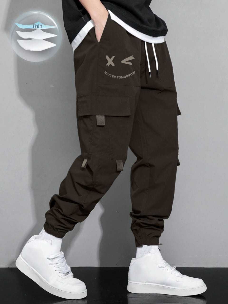 Men’s Coffee Brown Cargo Pants | Slim Fit Utility Trousers with Multi-Pockets | Casual & Streetwear Bottoms