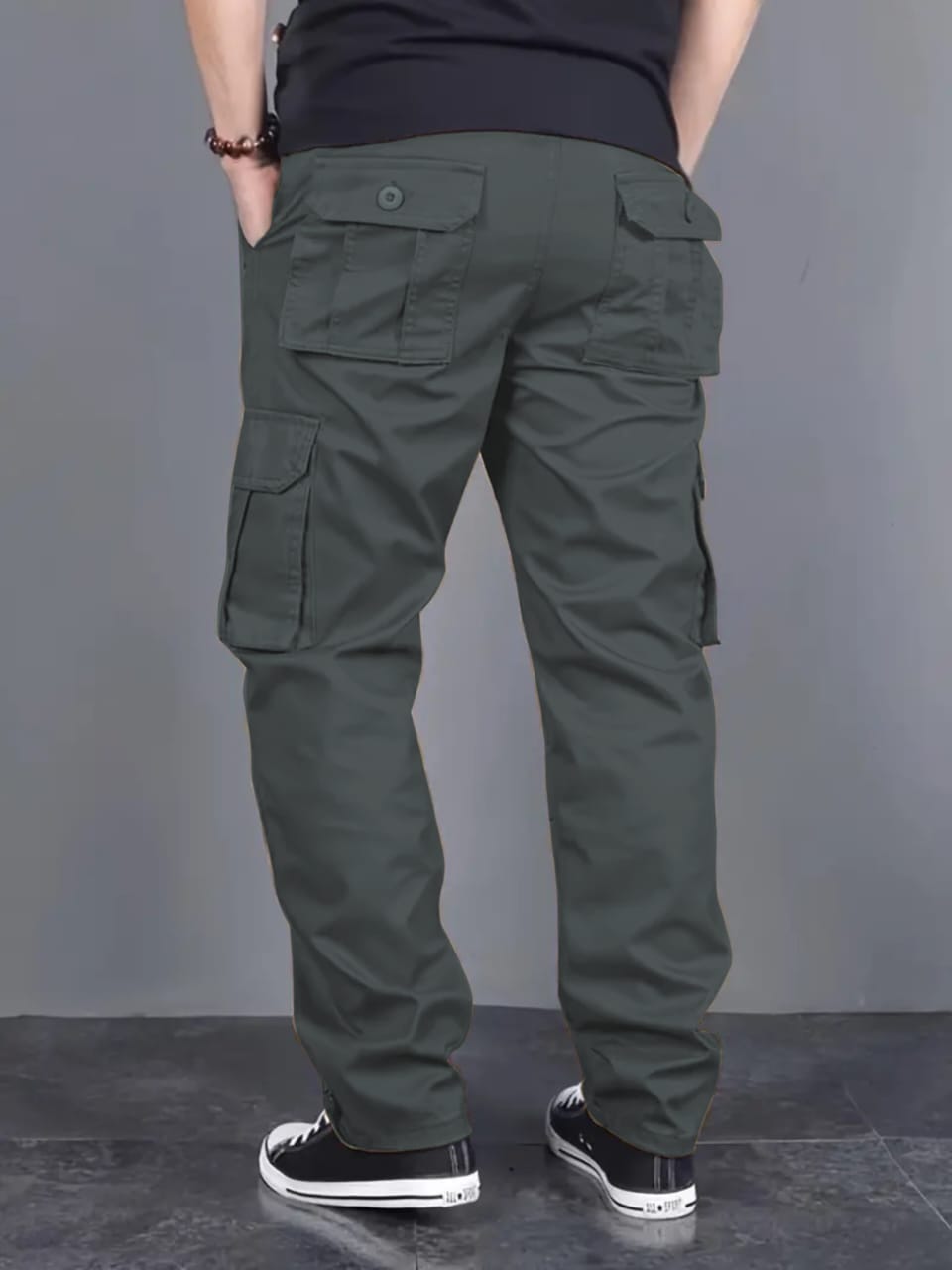 Men’s Dark Grey Cargo Pants | Slim Fit Utility Trousers with Multi-Pockets | Casual & Streetwear Bottoms