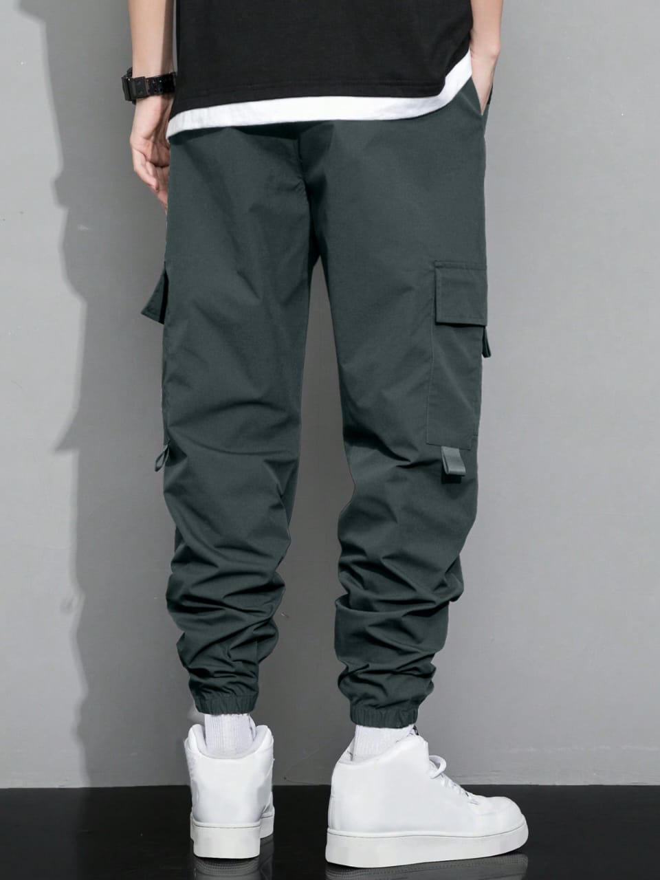 Men’s Dark Grey Cargo Pants | Slim Fit Utility Trousers with Multi-Pockets | Casual & Streetwear Bottoms