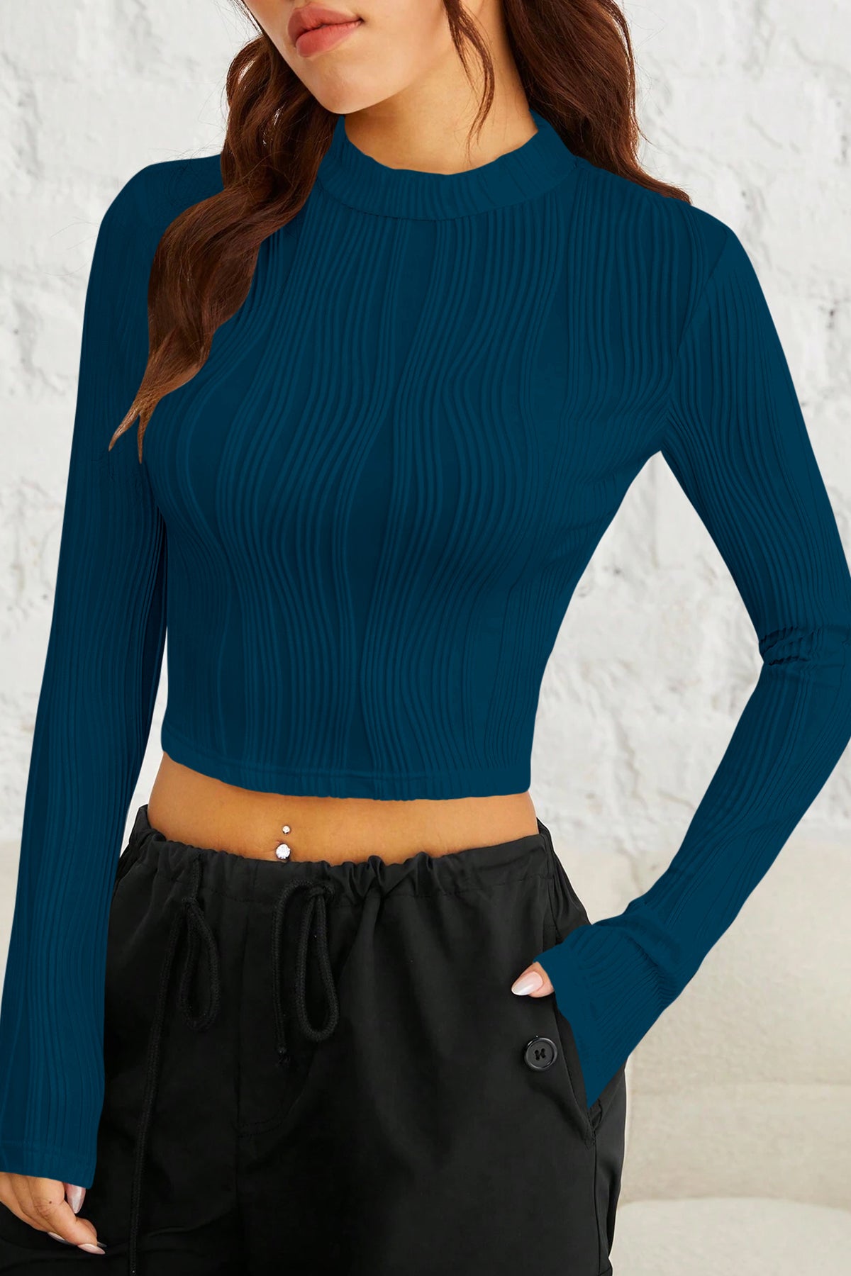 Ritsila Women Airfos Color EZwear Gola Simulada Camiseta Crop Top