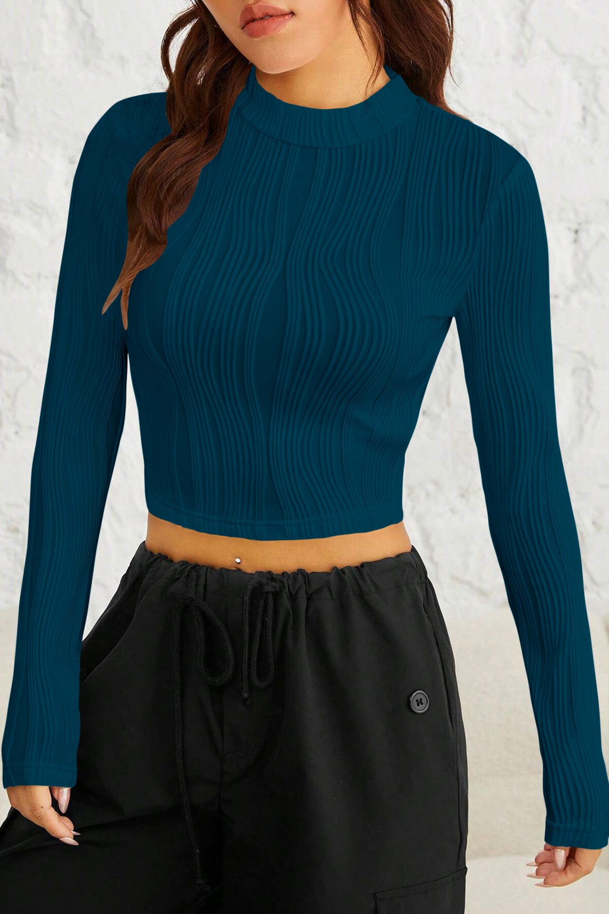 Ritsila Women Airfos Color EZwear Gola Simulada Camiseta Crop Top