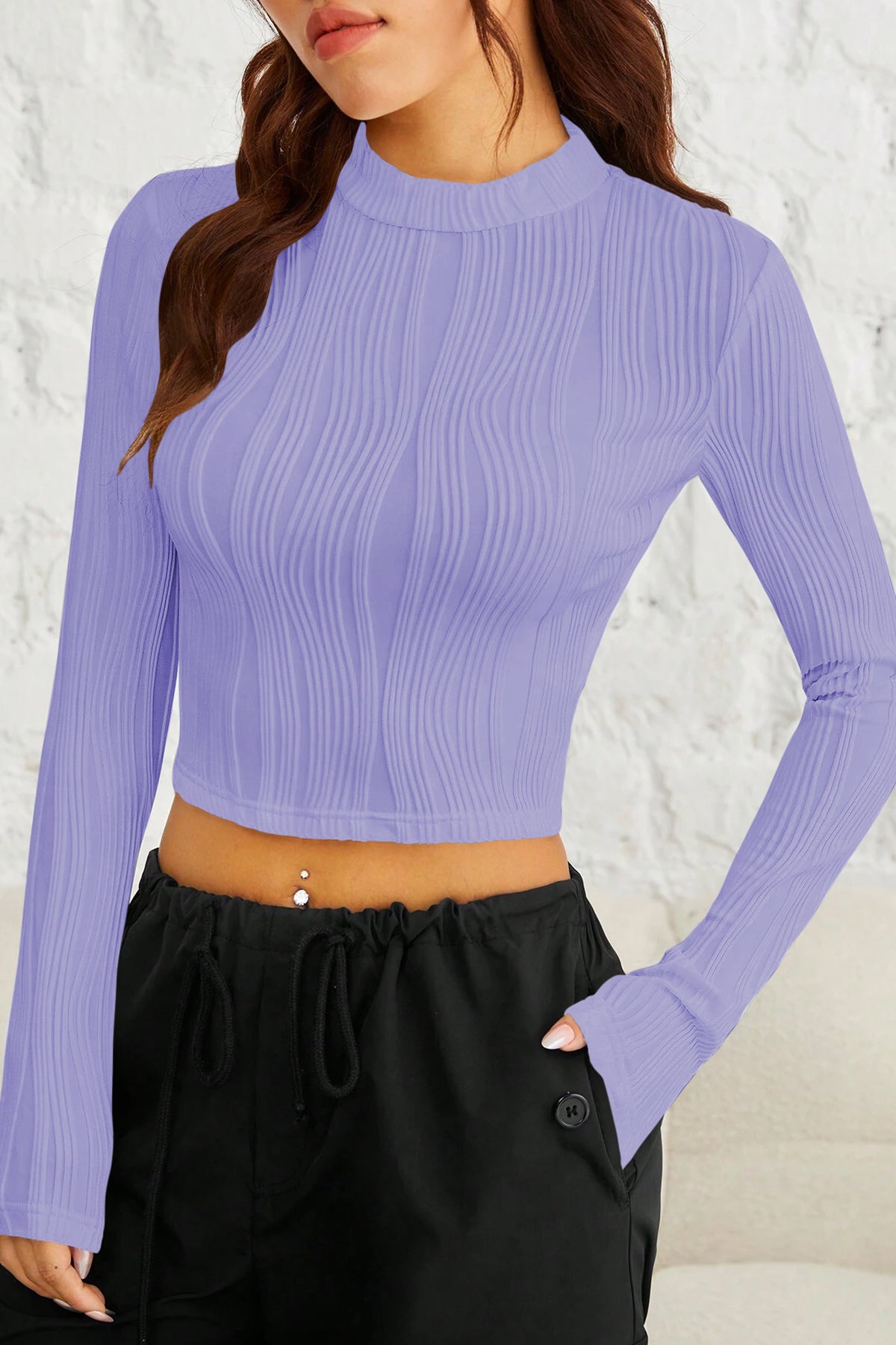 Ritsila Women Purple Color  EZwear Gola Simulada Camiseta Crop Top