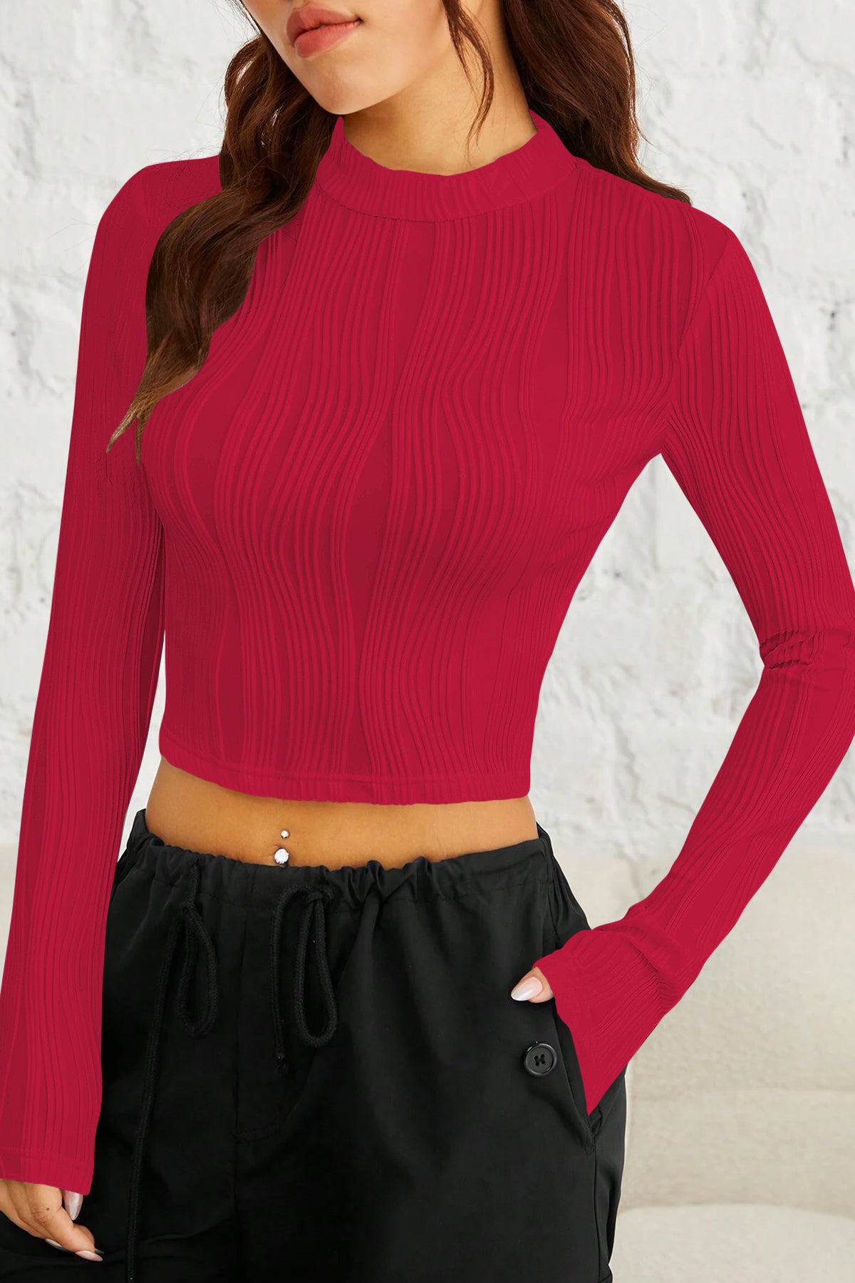 Ritsila Women Majenta Color EZwear Gola Simulada Camiseta Crop Top