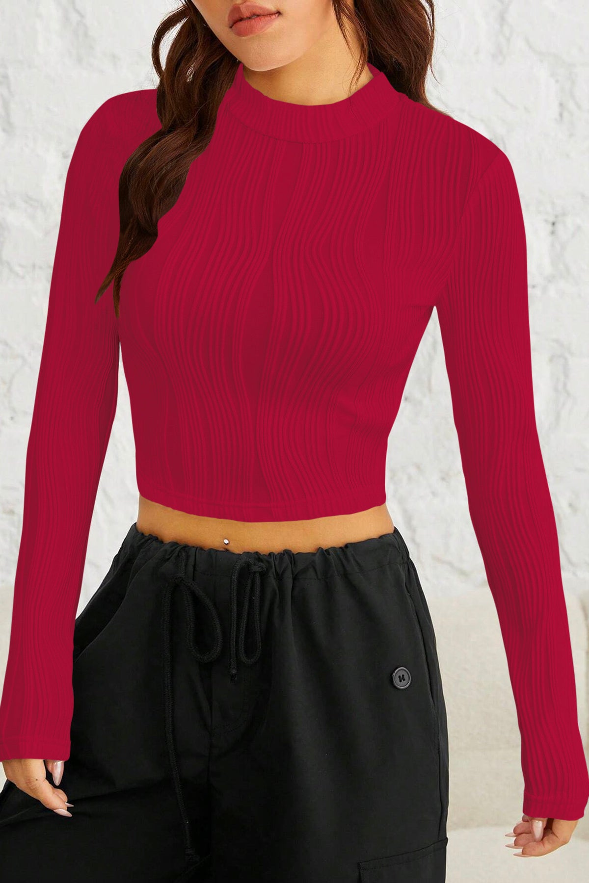 Ritsila Women Majenta Color EZwear Gola Simulada Camiseta Crop Top