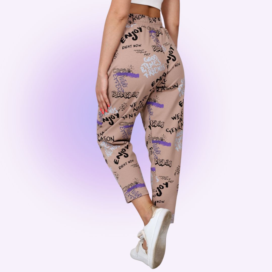 Ritsila Printed High Waisted Windbreaker Jogger Pants WHITE BLACK