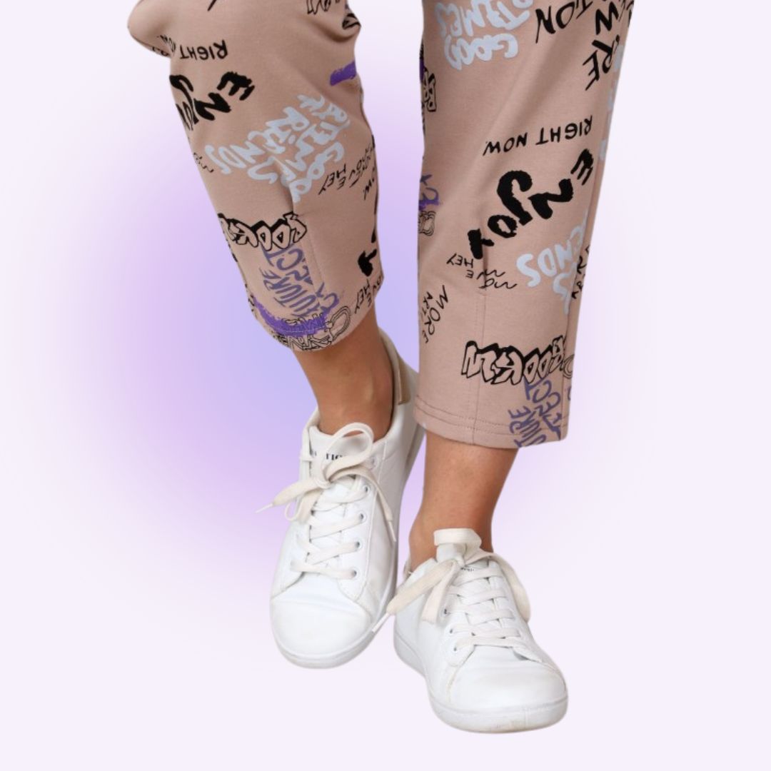 Ritsila Printed High Waisted Windbreaker Jogger Pants WHITE BLACK