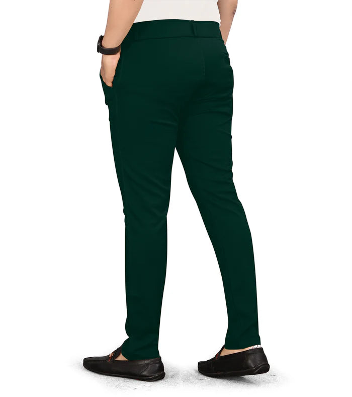 Men Regular Fit Green Color Lycra Blend Trousers