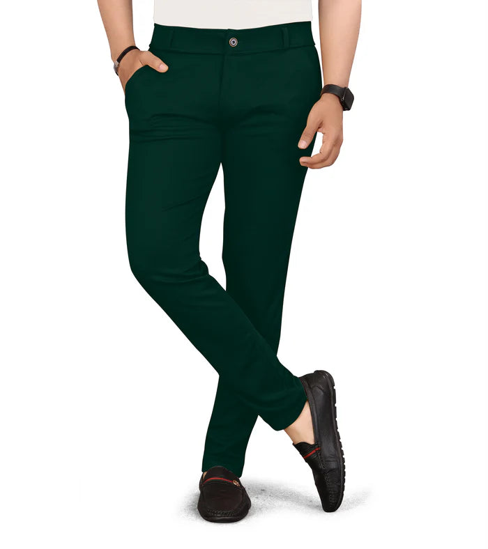 Men Regular Fit Green Color Lycra Blend Trousers