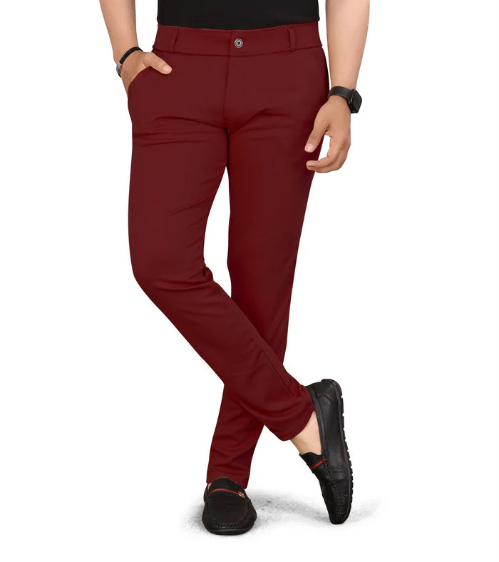 Men Regular Fit Maroon Color Lycra Blend Trousers