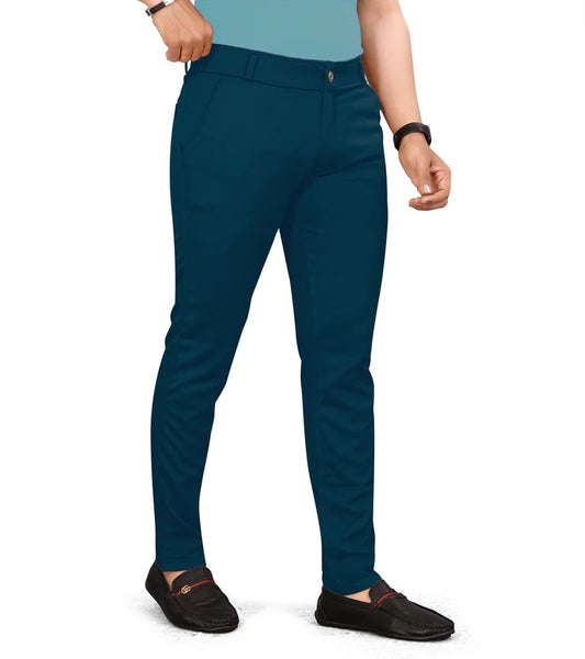 Men Regular Fit Airfos Color Lycra Blend Trousers