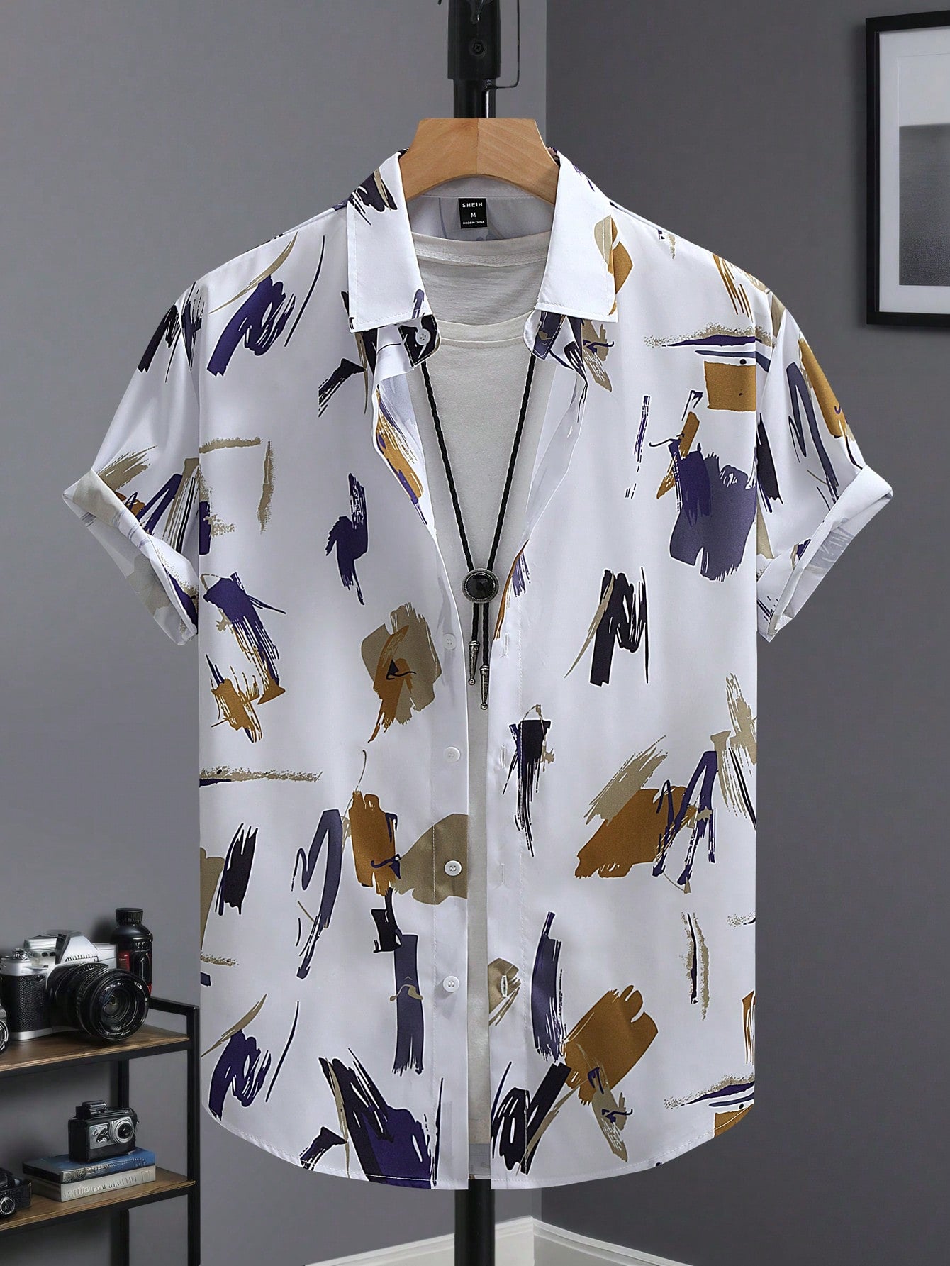 Men's Casual Random Graphic Colorful Print Short Sleeve Shirt Without Tee, For Boyfriend Gift