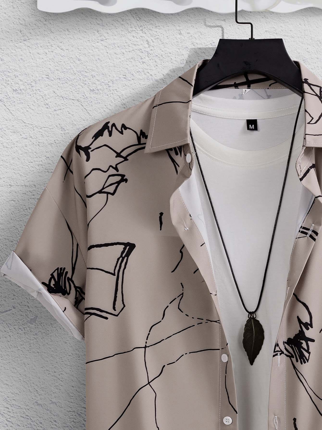 Men's Random Graphic Print Button Up Shirt Without Tee