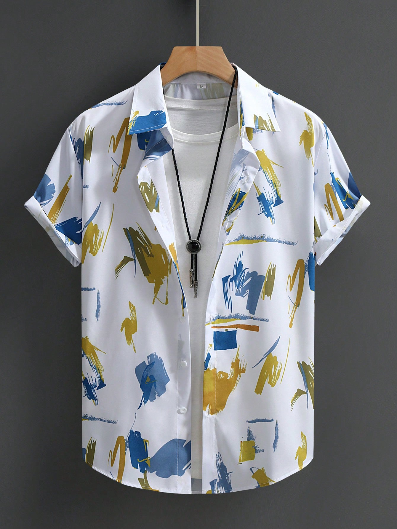 Men's Casual Random Graphic Colorful Print Short Sleeve Shirt Without Tee, For Boyfriend Gift