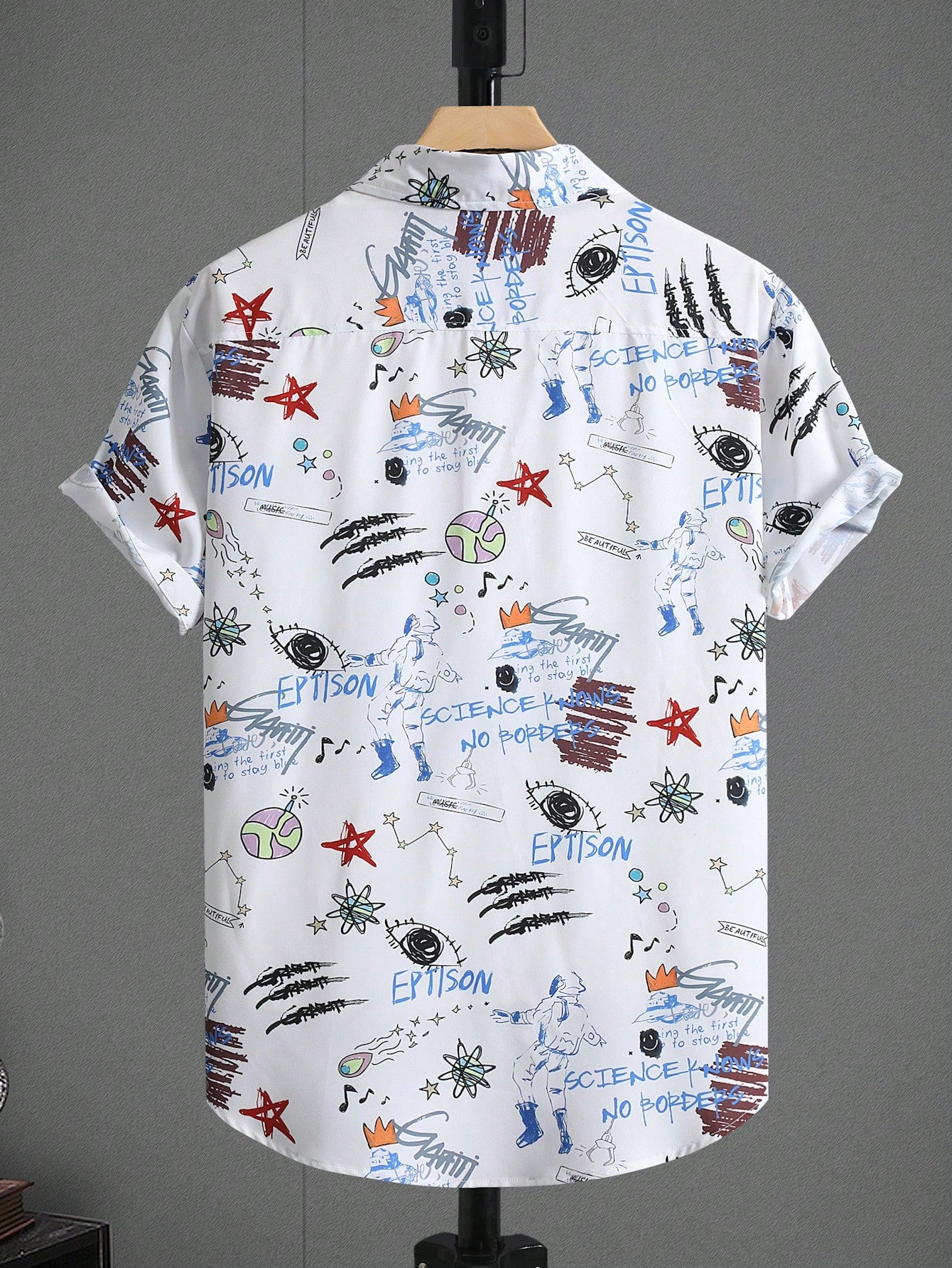 Men's Doodle Print Graphic Casual Collar Short Sleeve Shirt Without Tee, For Vacation