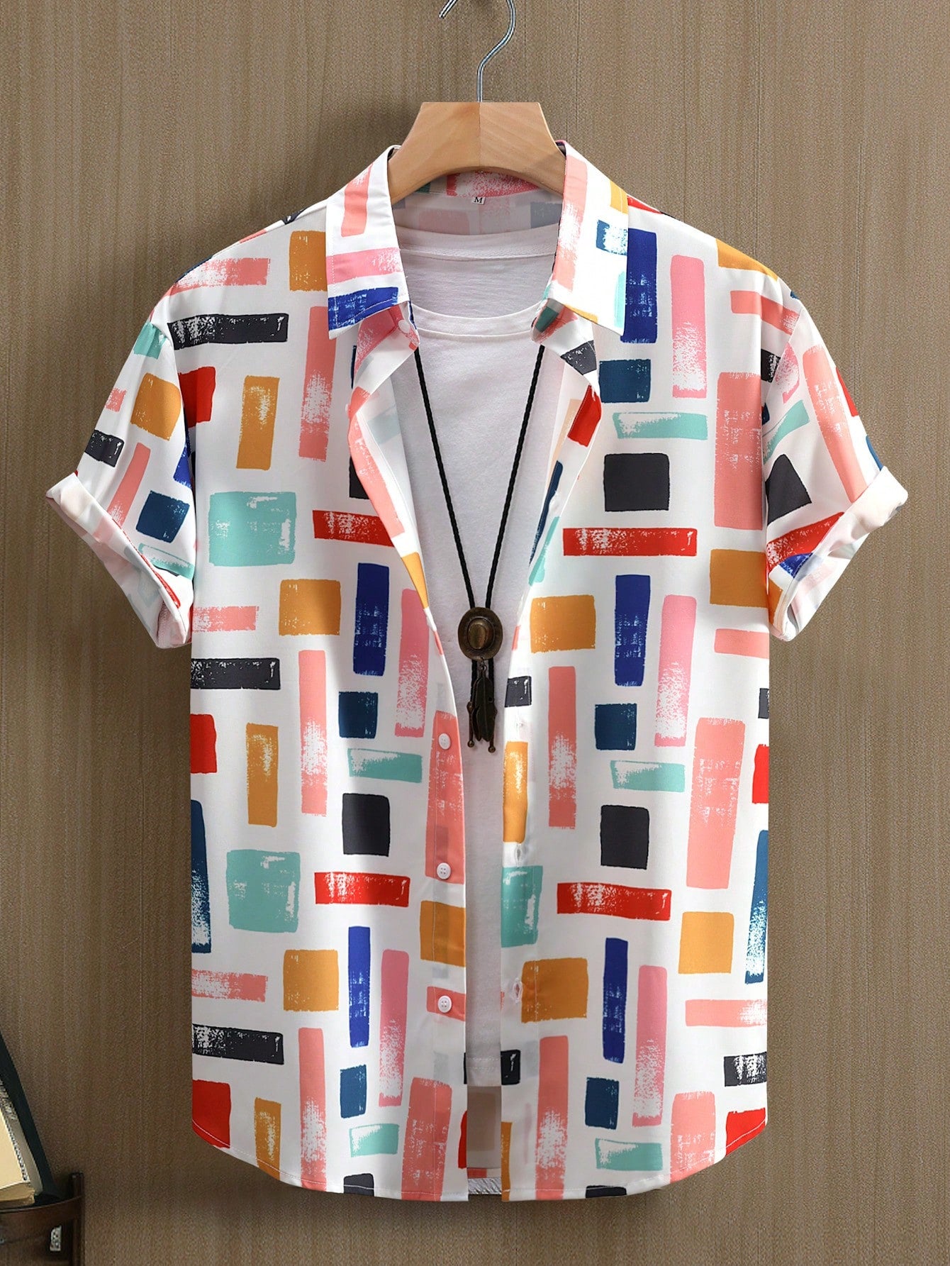 Men's Summer Vacation Geometric Print Short Sleeve Shirt Beach Men Shirt