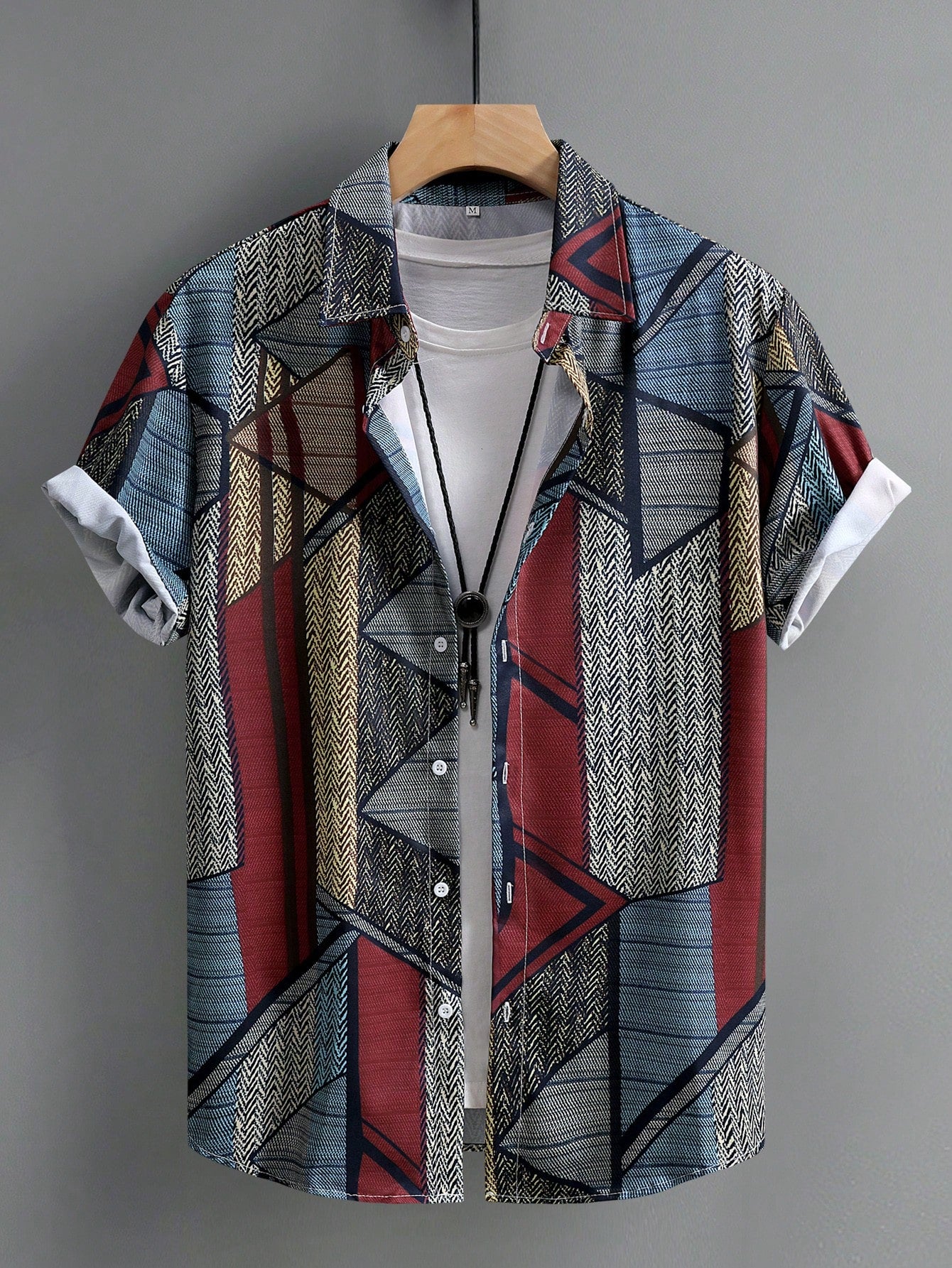 Men's Summer Geometric Aladin Printed Short Sleeve Casual Shirt