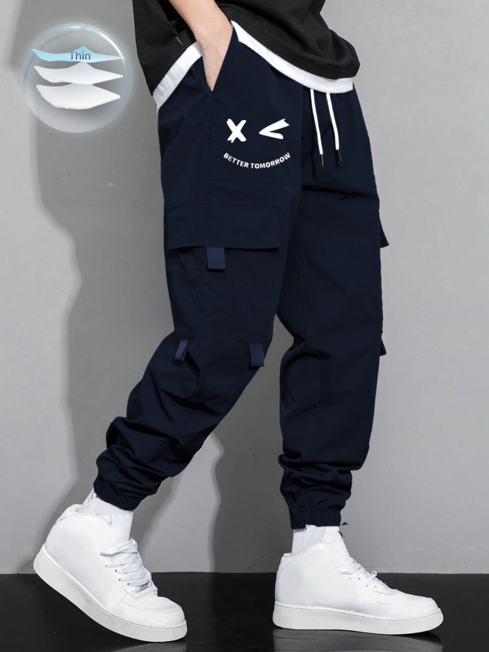 Men’s Navy Blue Cargo Pants | Slim Fit Utility Trousers with Multi-Pockets | Casual & Streetwear Bottoms