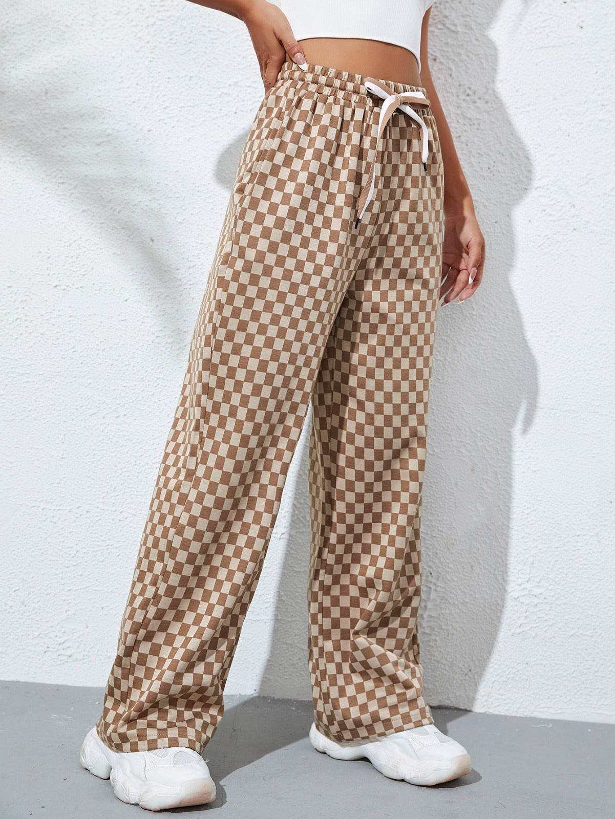 Women’s Classic Checkered Wide Leg Pants | High Waist Casual Trousers | Trendy Street Style & Lounge Wear Bottoms