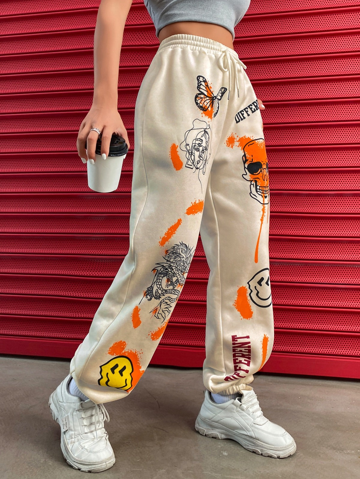 Women’s Trendy Graffiti Printed Jogger Pants | High Waist Casual Streetwear Trousers | Stylish Lounge & Travel Wear