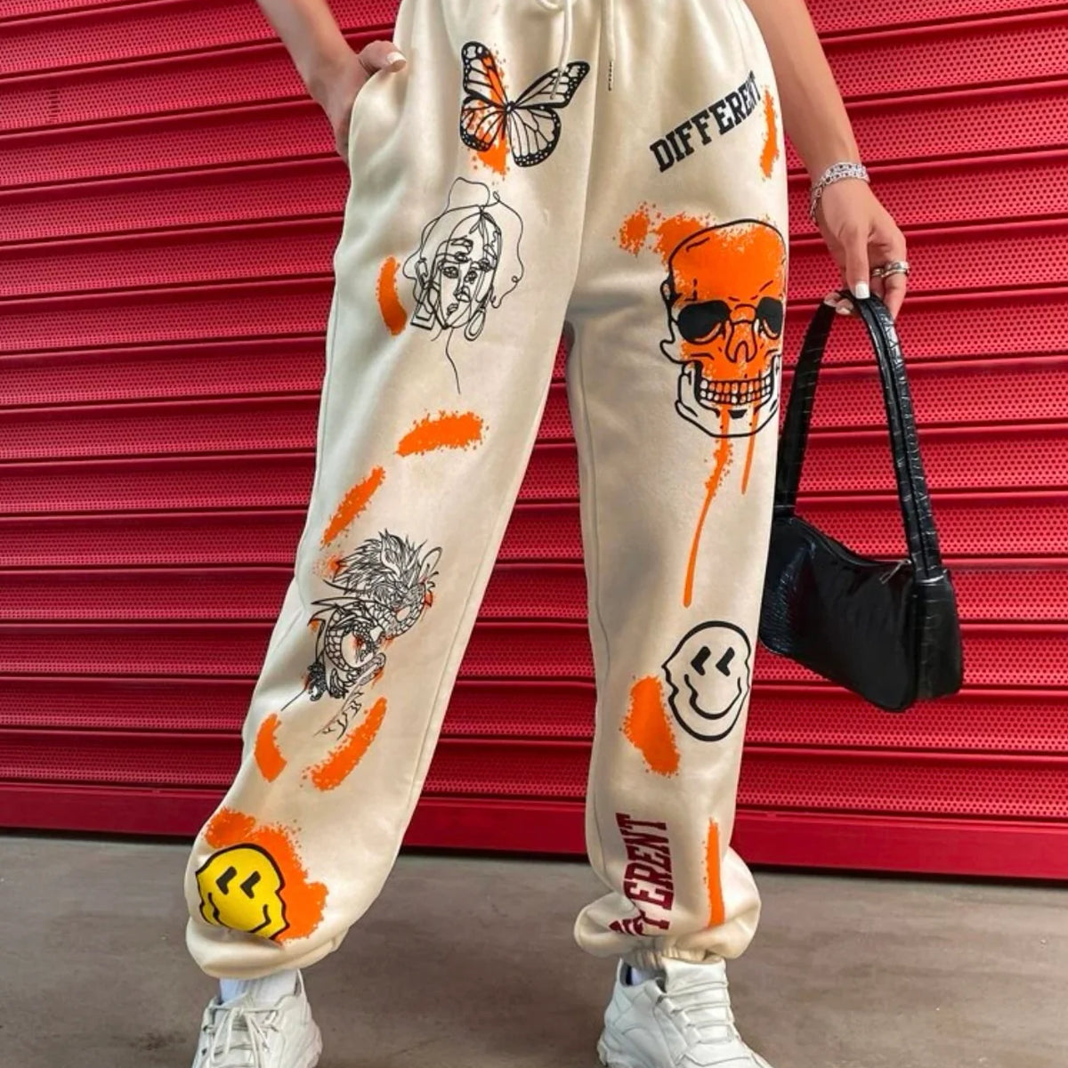 Coolane Skull Letter Graphic Drawstring Waist Sweatpants