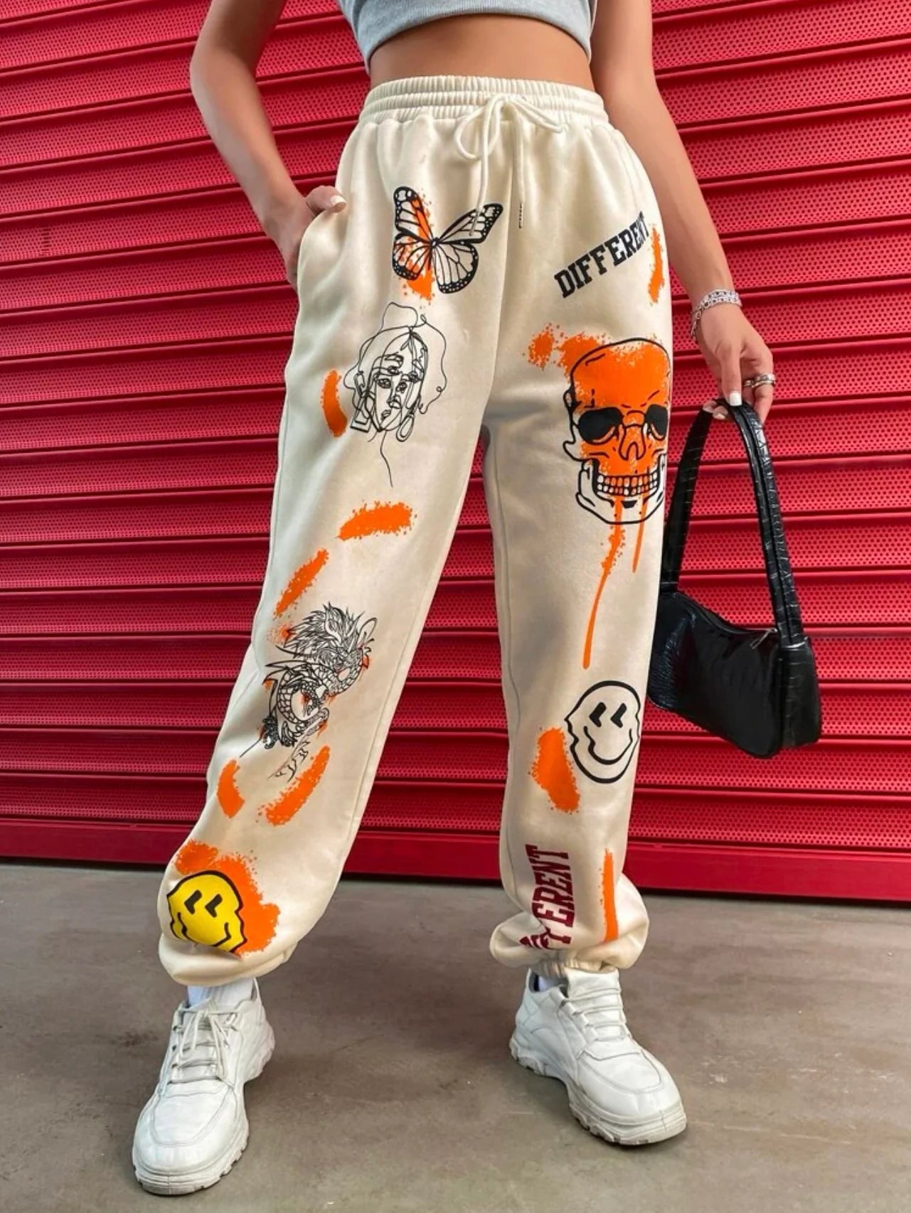 Coolane Skull & Letter Graphic Drawstring Waist Sweatpants