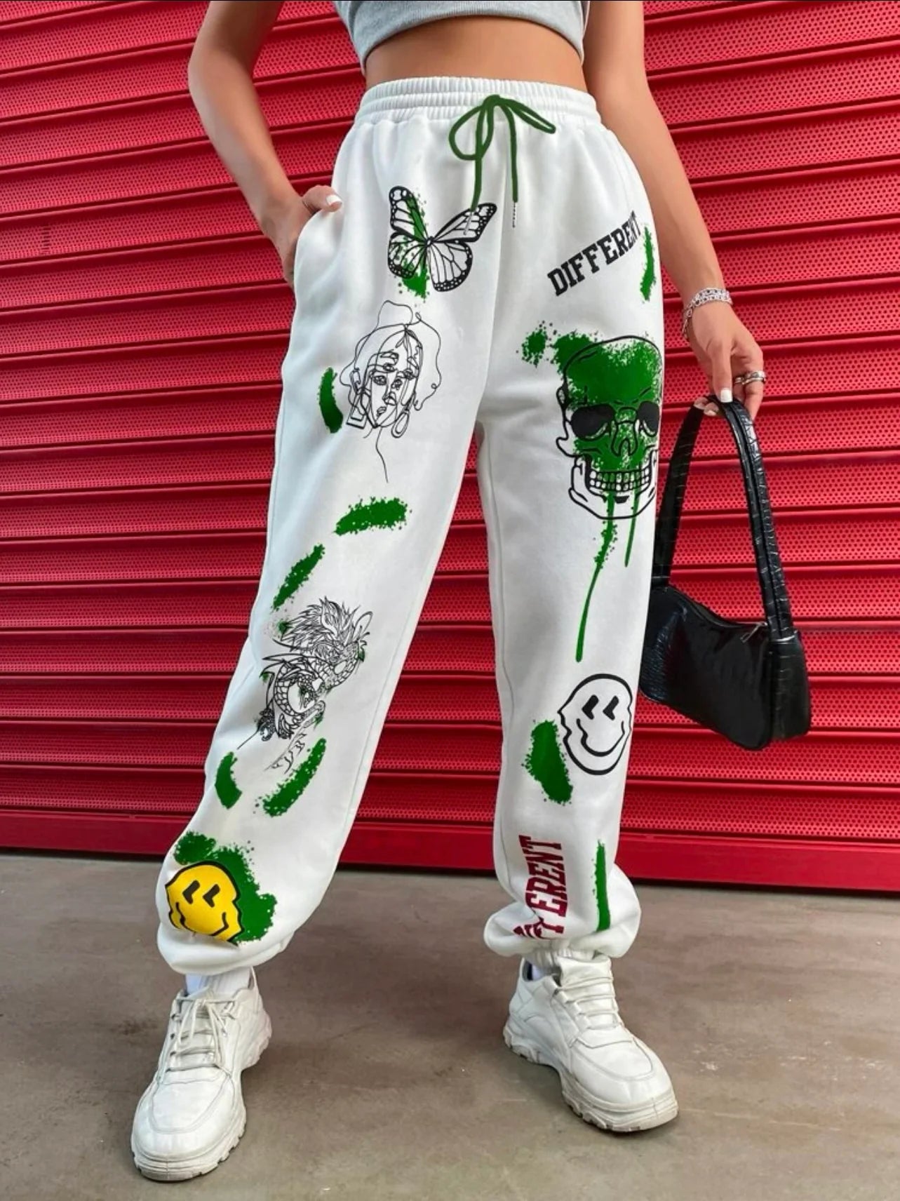 EZwear Skull & Letter Graphic Drawstring Waist Sweatpants